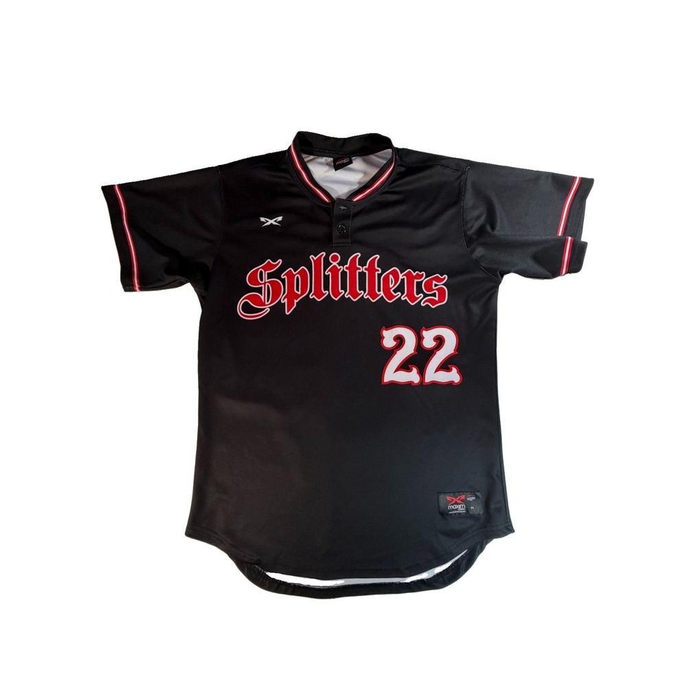 Maxim Athletic Splitters #22 Baseball Jersey Men's M Black Red Two Button Y2K